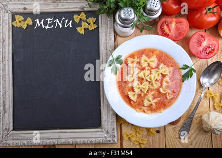 Tomatensuppe - Speisekarte Stockfoto