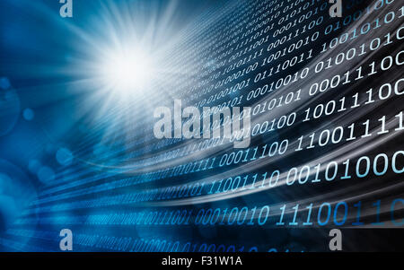 Abstrakte Binärcode Hintergrund mit Bokeh-Leuchten. Stockfoto