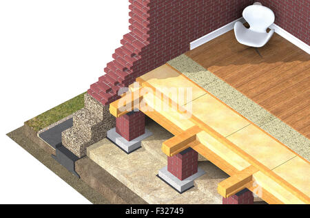 Querschnitt der Backstein-Haus. 3D Architektur-Visualisierung, isoliert auf weiss Stockfoto