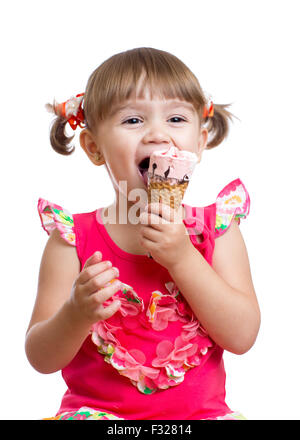 Kind im Studio isoliert Eis essen Stockfoto