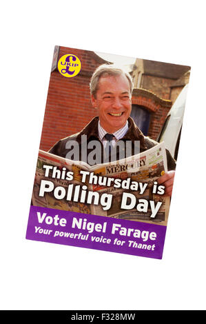 Ein UKIP-Wahl Merkblatt für Nigel Farage im Wahlkreis South Thanet. Stockfoto