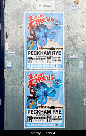 Plakatwerbung Zippo Zirkus auf Peckham Rye in Südlondon. Stockfoto