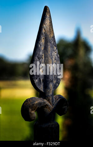 Fleur-de-LIS, der auf einem Eisenzaun in Houston gefunden wurde. Stockfoto