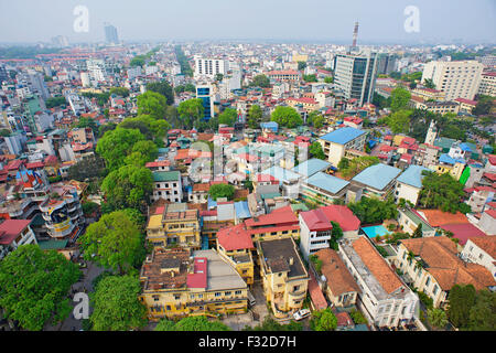 Luftaufnahme von Hanoi: Blick über Hanoi das alte Viertel (36 Straßen Bezirk). Stockfoto