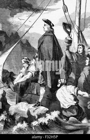 James Francis Edward, Prince Of Wales, der Chevalier de St George oder "The Old Pretender" oder "Der alte Chevalier", der Sohn des abgesetzten James II von England (James VII von Schottland) Landung in Peterhead, Aberdeenshire, Schottland im Jahr 1715. Stockfoto