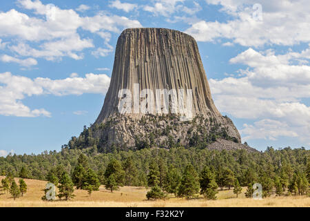 Ein Blick auf den Devils Tower National Monument, Wyoming. Stockfoto