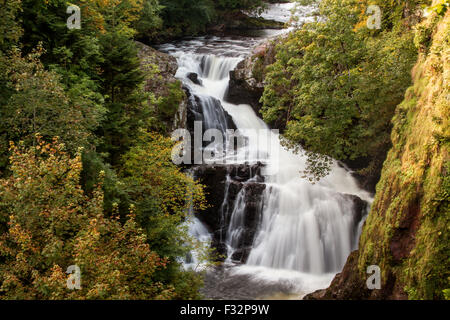 Reekie Linn, Glen Isla, Angus, Schottland, UK, 28. September 2015. UK-Wetter: Spätherbst Nachmittag bei Reekie Linn Wasserfall In Glen Isla westlich von den Angus Glens. Die wunderschöne Landschaft der Herbstfarben auf Bäumen in den nebligen Linn Wasserfällen in Glen Isla, Angus County. © Dundee Photographics / Alamy Live News. Stockfoto