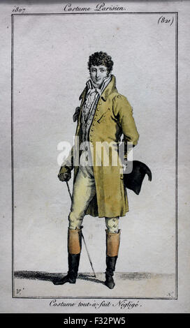 Journal des Dames et des Modi Männer Mode Publised von: Pierre De La Mesangere Hand gefärbt Gravuren 1797-1839 Paris Frankreich Stockfoto