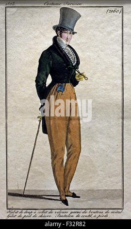 Journal des Dames et des Modi Männer Mode Publised von: Pierre De La Mesangere Hand gefärbt Gravuren 1797-1839 Paris Frankreich Stockfoto