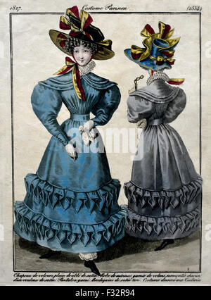 Journal des Dames et des Modes Damenmode 1797-1839 Pierre De La Mesangere (1761-1831) Hand gefärbt Gravuren Französisch Paris Stockfoto