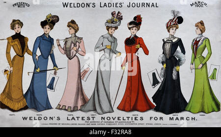 Weldon Ladies Journal veröffentlicht von Weldon und Firma 1895-1900 Hand gefärbt Gravuren London England Stockfoto