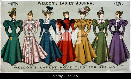 Weldon Ladies Journal veröffentlicht von Weldon und Firma 1895-1900 Hand gefärbt Gravuren London England Stockfoto