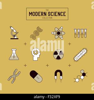 Wissenschaft-Gold Vektor-Icon-Set. Eine Sammlung von gold Wissenschaft unter dem Motto Linie Symbole wie ein Atom, Chemie-Symbole und Ausrüstung. Stock Vektor