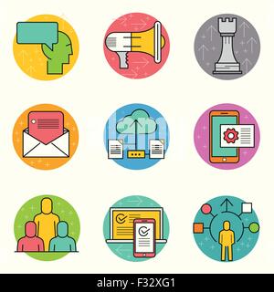 Geschäftliche Vektor Icon-Set. Eine Auflistung von Unternehmen unter dem Motto Linie Symbole einschließlich Werkzeuge, Technik und Produktion. Geschichteten Vektor Stock Vektor