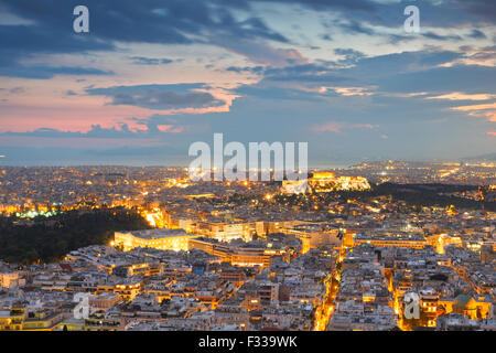 Ansicht von Athen aus Lycabettus-Hügel, Griechenland. Stockfoto