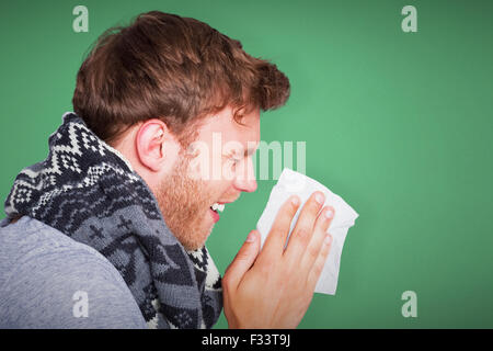 Zusammengesetztes Bild Nahaufnahme Seitenansicht des Mannes Nase weht Stockfoto