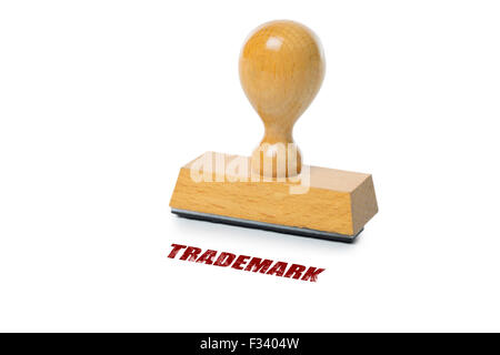 Marke mit Holz Stempel isoliert auf weißem Hintergrund mit roter Tinte bedruckt. Stockfoto