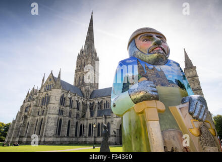 Salisbury Barone im Bild außen Kathedrale von Salisbury. Die Barone markieren Sie 800 Jahre seit der Abdichtung der Magna Carta. Stockfoto