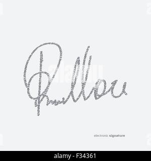 abstrakt, handschriftliche Signatur-Symbol mit Binär-Code-Technologie-Verschlüsselung. Vector Illustration Rechtsbegriff Stock Vektor