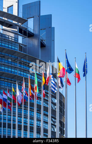 Flaggen der Länder in Europa vor dem Europäischen Parlament / EP in Straßburg, Frankreich Stockfoto
