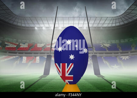 Zusammengesetztes Bild der australische Flagge Rugby-Ball auf Ständer Stockfoto