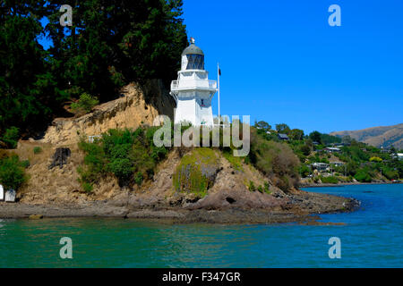 Akaroa Harbour Leuchtturm Neuseeland NZ Banks Peninsula Südinsel Region Canterbury Stockfoto