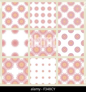 Satz von 9 nahtlose Muster in Pastellfarben girly Stock Vektor