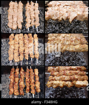 Prozess der Vorbereitung der Schaschlik aus Roh, gekocht Stockfoto