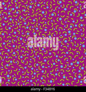 Nahtlose Muster von kleinen Blättern und Blüten in dunkelrosa Stock Vektor