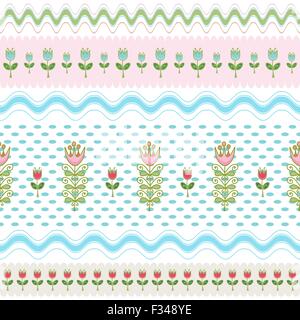 Abstrakte nahtlose Hintergrund von Hand gezeichnete Blumen arrangiert Streifen Stock Vektor