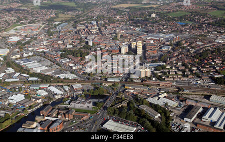 Luftaufnahme des Stadtzentrums Wakefield, West Yorkshire, Großbritannien Stockfoto