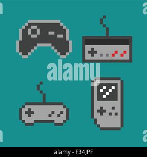 Pixel Art Vektorgrafik - einfache Gamepads Satz isoliert Stock Vektor