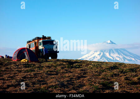 Camping unter Vilyuchinsky Vulkan, Kamtschatka, Russland Stockfoto