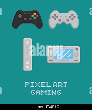 Pixel Art Vektorgrafik - modernen Gamepads Satz isoliert Stock Vektor