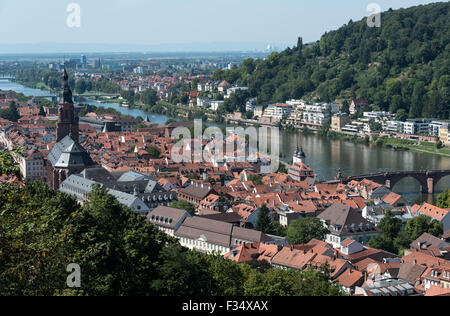 Stadtbild von der historischen Stadt Heidelberg in Deutschland von der Castle hill Stockfoto