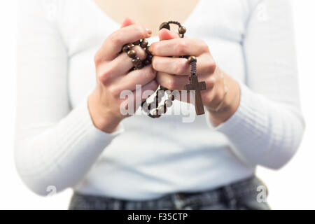 Innenfeldes Frau mit Rosenkranz Stockfoto