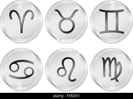 Metall Tierkreis-Zeichen-Kreis-Icon-Set. Vektor-Illustration. Stock Vektor