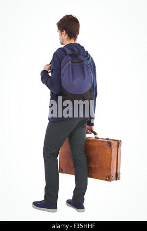Rückansicht des Mann mit Rucksack und Aktenkoffer Stockfoto