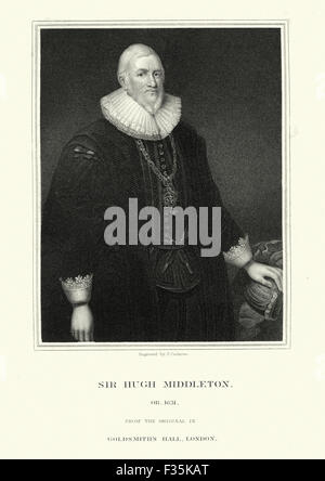 Porträt von Sir Hugh Myddelton (oder Middleton), 1. Baronet (1560 bis 10. Dezember 1631) war ein walisischer Clothmaker, Unternehmer, mir Stockfoto