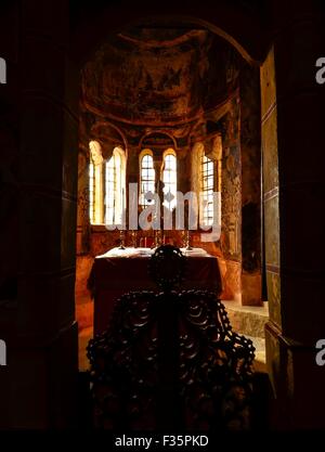 Eine Kirche in Mystras, byzantinischen Sehenswürdigkeiten in Griechenland. Stockfoto