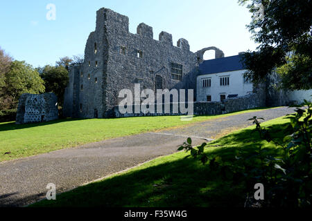 Oxwich Schloss mit seinen umfangreichen Windows befestigten Mauern und Tudor Haus Stockfoto