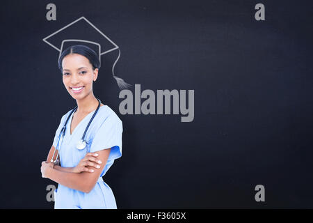 Zusammengesetztes Bild des lächelnden Arzt mit Stethoskop Stockfoto