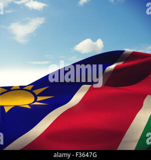 Zusammengesetztes Bild von Close-up of Namibia Flagge winken Stockfoto