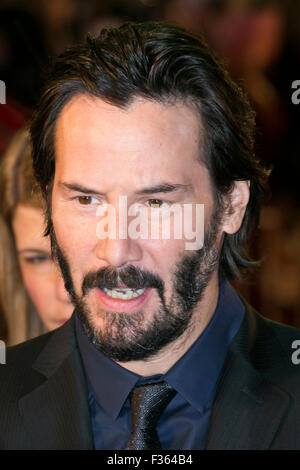 Tokio, Japan. 30. September 2015. Kanadischer Schauspieler Keanu Reeves besucht die japanische Erstaufführung des Films John Wick am 30. September 2015, Tokio, Japan. Der Film wird am 16. Oktober in den japanischen Kinos freigegeben. Bildnachweis: Rodrigo Reyes Marin/AFLO/Alamy Live-Nachrichten Stockfoto
