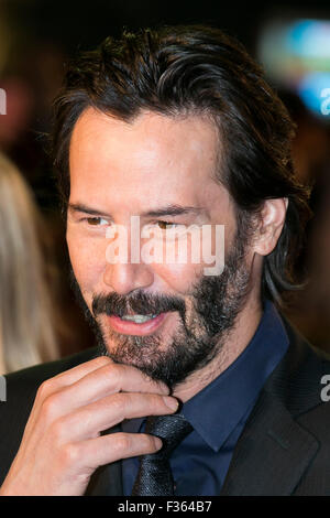 Tokio, Japan. 30. September 2015. Kanadischer Schauspieler Keanu Reeves besucht die japanische Erstaufführung des Films John Wick am 30. September 2015, Tokio, Japan. Der Film wird am 16. Oktober in den japanischen Kinos freigegeben. Bildnachweis: Rodrigo Reyes Marin/AFLO/Alamy Live-Nachrichten Stockfoto