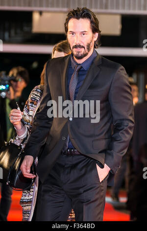 Tokio, Japan. 30. September 2015. Kanadischer Schauspieler Keanu Reeves besucht die japanische Erstaufführung des Films John Wick am 30. September 2015, Tokio, Japan. Der Film wird am 16. Oktober in den japanischen Kinos freigegeben. Bildnachweis: Rodrigo Reyes Marin/AFLO/Alamy Live-Nachrichten Stockfoto