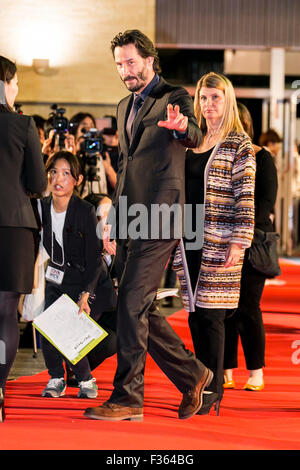 Tokio, Japan. 30. September 2015. Kanadischer Schauspieler Keanu Reeves besucht die japanische Erstaufführung des Films John Wick am 30. September 2015, Tokio, Japan. Der Film wird am 16. Oktober in den japanischen Kinos freigegeben. Bildnachweis: Rodrigo Reyes Marin/AFLO/Alamy Live-Nachrichten Stockfoto