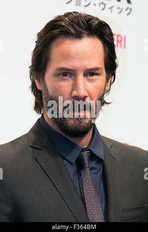 Tokio, Japan. 30. September 2015. Kanadischer Schauspieler Keanu Reeves besucht die japanische Erstaufführung des Films John Wick am 30. September 2015, Tokio, Japan. Der Film wird am 16. Oktober in den japanischen Kinos freigegeben. Bildnachweis: Rodrigo Reyes Marin/AFLO/Alamy Live-Nachrichten Stockfoto