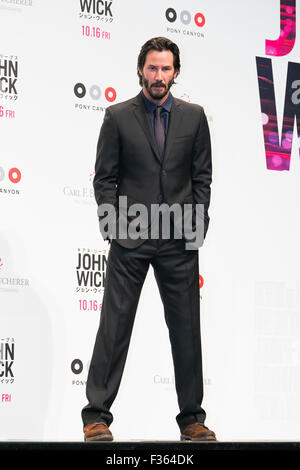 Tokio, Japan. 30. September 2015. Kanadischer Schauspieler Keanu Reeves besucht die japanische Erstaufführung des Films John Wick am 30. September 2015, Tokio, Japan. Der Film wird am 16. Oktober in den japanischen Kinos freigegeben. Bildnachweis: Rodrigo Reyes Marin/AFLO/Alamy Live-Nachrichten Stockfoto