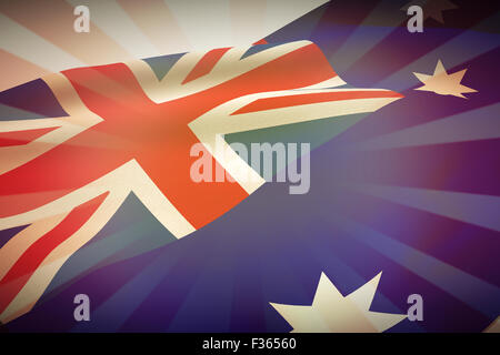 Zusammengesetztes Bild der niedrigen Winkel Ansicht der australischen Flagge Stockfoto